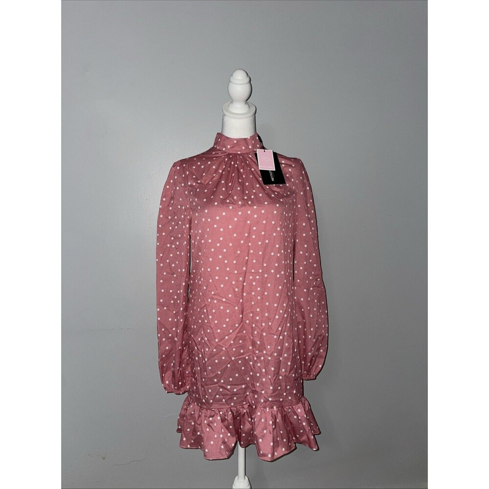 PrettyLittleThing Pink Polka Dot Smock Dress Coquette Cottagecore M 8 NWT